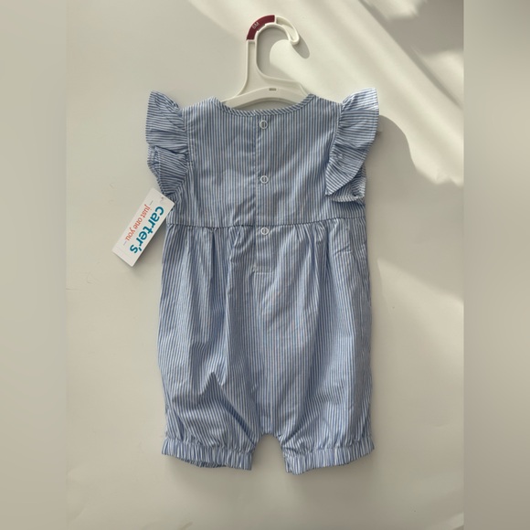 Carter's Blue and Pink Embroidered Baby Romper 6M - Picture 2 of 3
